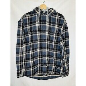 AMERICAN EAGLE Removable Hooded Gray Flannel‎ Thick Shirt Men's MEDIUM NWOT